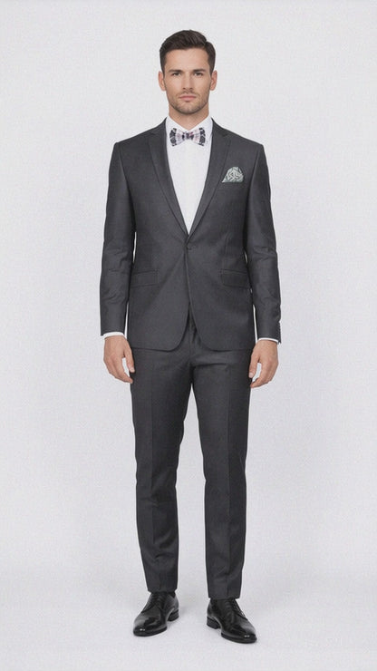 Rossiman Men's Slim Fit Gray Wool Suit – 1-Button Peak Lapel Jacket & Tapered Low-Rise Pants