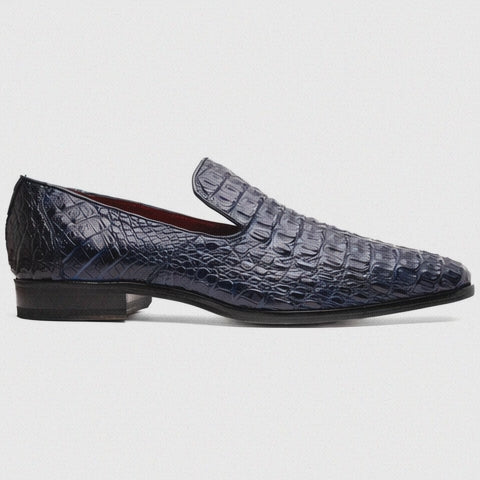 Marco Di Milano Trento Navy Men's Shoes Caiman Crocodile Slip-on Loafers