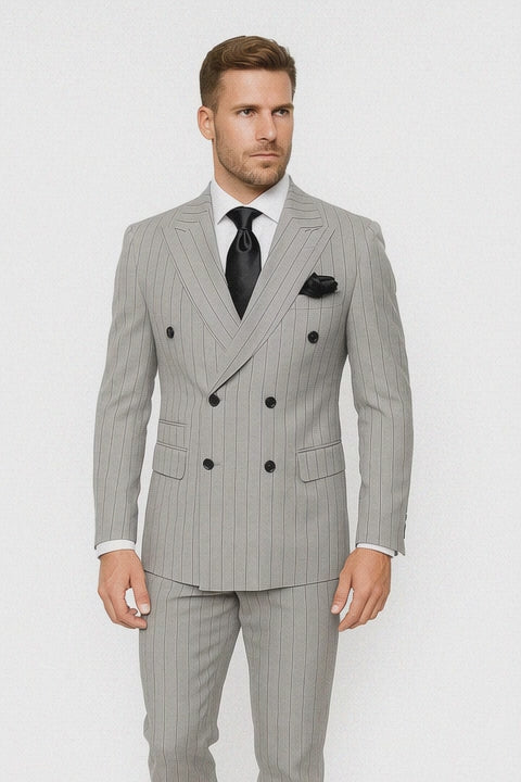 Gray and Black Pinstripe Double Breasted - Modern Fit 1920s Vintage Looking Suit