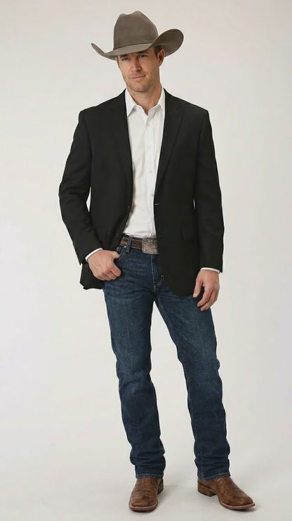 Men’s Black Linen Western Cowboy Blazer – Lightweight Formal Blazer Jacket for Wedding - Country Summer Jacket
