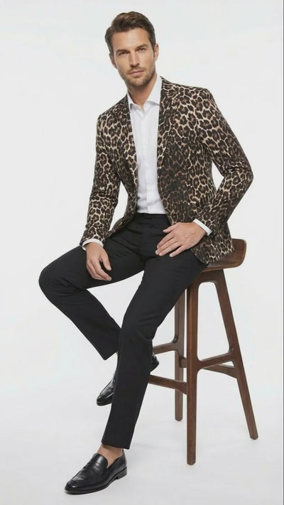 Men’s Leopard Print Blazer – Slim Fit Statement Jacket for Evening, Party, and Fashion Wear