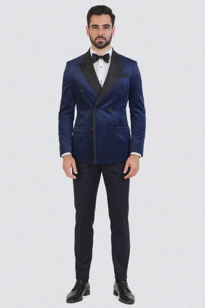 Navy Velvet Double Breasted Tuxedo Jacket – Wedding & Prom