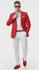 Mens Red Blazer and White Pants Set – Stylish Casual Dress Outfit For New Year Holiday and Christmas Suit