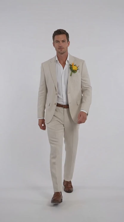Men’s Natural Sand Linen Suit – Light Tan 2-Piece Summer Beach Wedding Suit