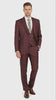 Men’s Burgundy Checkered 3-Piece Suit – Windowpane Classic Fit Plaid Blazer with Vest and Pants