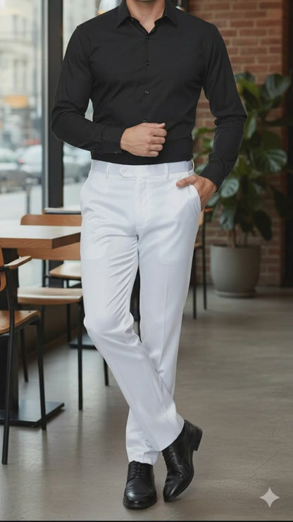 Mens White Satin Slim Fit Dress Pants – Shiny Formal Party and Wedding Trousers