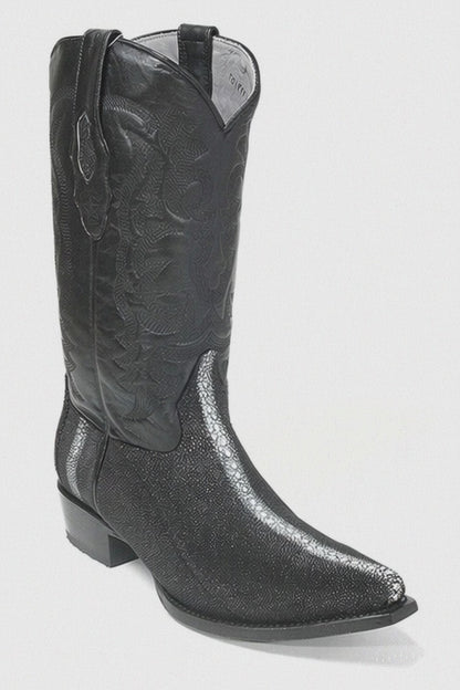 Los Altos Men's Black Stingray with Full Rowstone Finish Snip Toe Boots