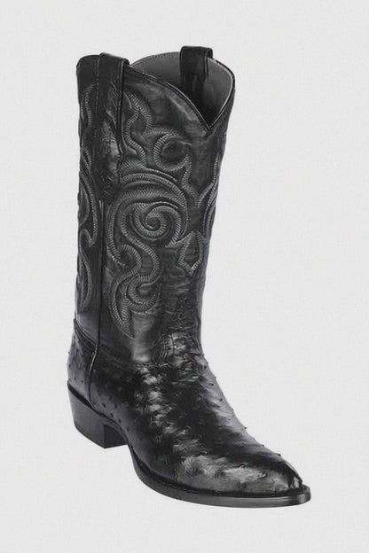 Los Altos Men's Black Genuine Full Quill Ostrich Boots