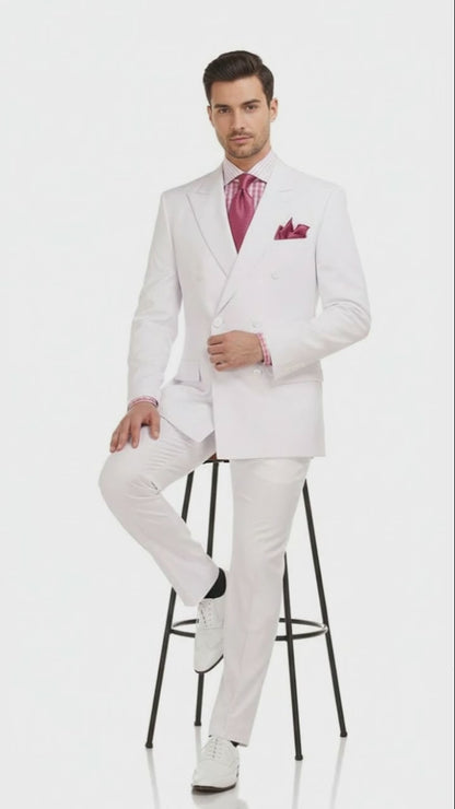 Men’s White Double-Breasted 3-Piece Suit Set – Premium Tailored Fit Formal Wedding and Evening Suit