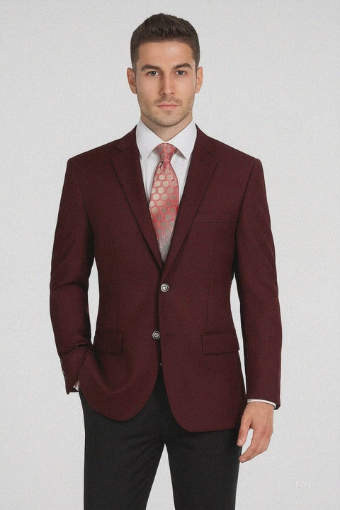 Mens Classic Wool Feel Blazer Sports Coat in Burgundy