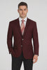 Mens Classic Wool Feel Blazer Sports Coat in Burgundy
