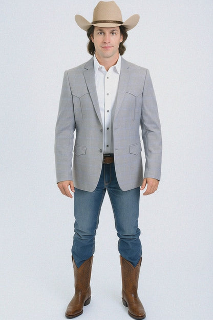 Western Blazer - Saco Para Hombre - Mens Double Button Western Grey Blazer
