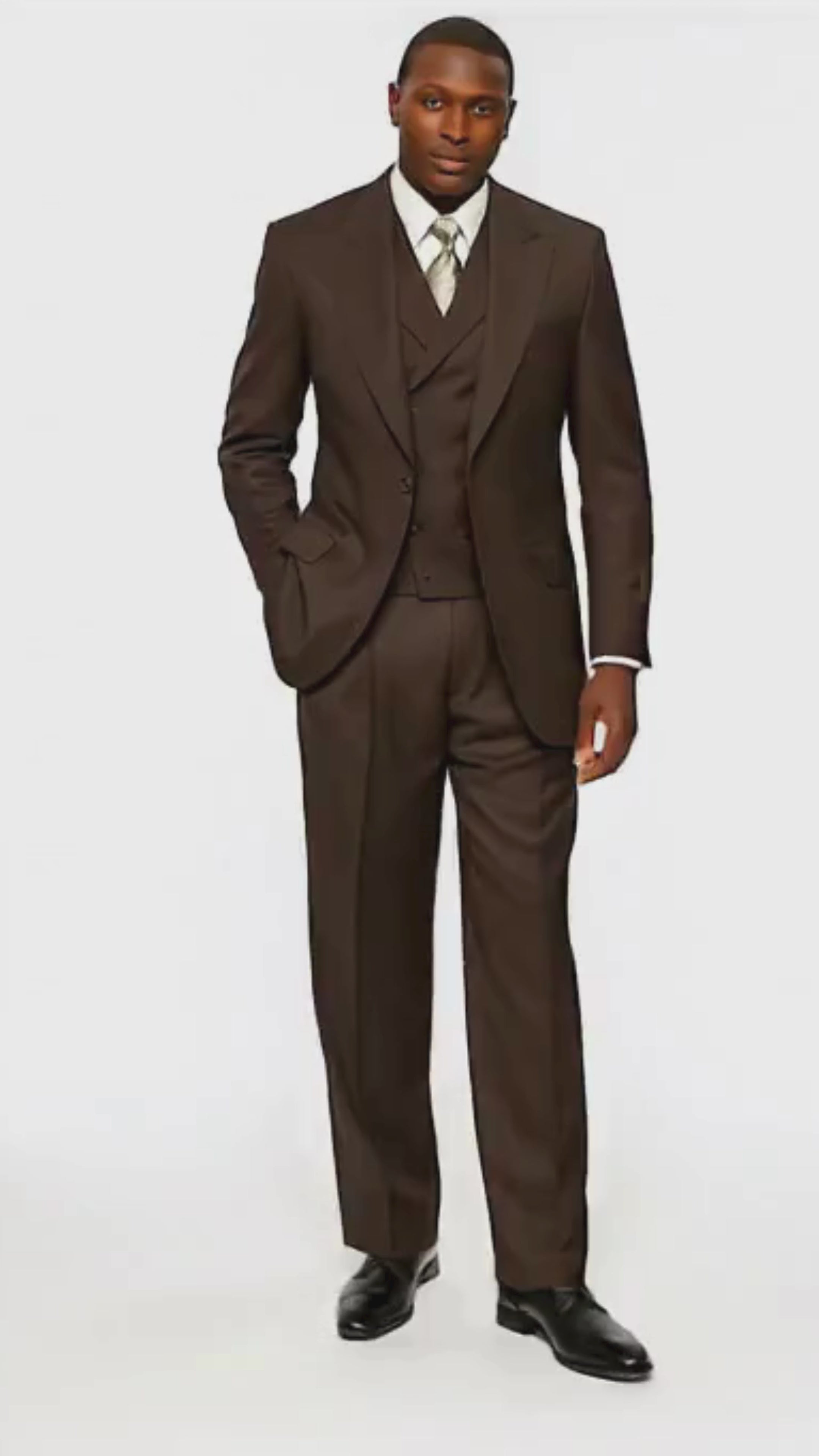 Tiglio Rosso Men’s Choclate Brown 3 Piece Suit –Double Breasted Vest with Classic 100% Wool Super 150's Fabric - Pleated Pants