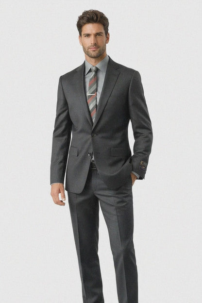 Carlo Lusso Charcoal Two-button Slim Fit Poly Blend Suit