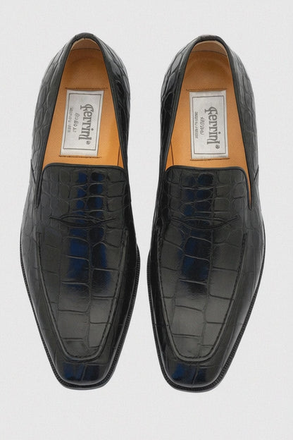 Italian Crocodile Skin Shoes By Ferrini Mens Black Unique Loafers