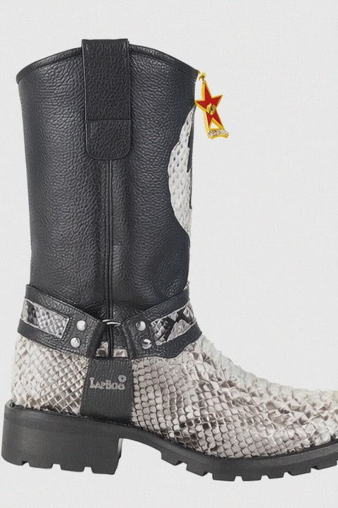 Los Altos Natural Black Python Biker Boots