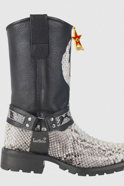 Los Altos Natural Black Python Biker Boots