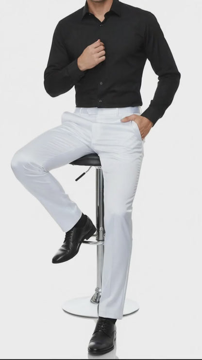 Mens White Satin Slim Fit Dress Pants – Shiny Formal Party and Wedding Trousers