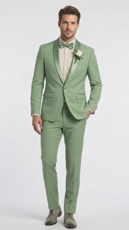 Mens Sage Green Wedding Tuxedo, Shawl Lapel Formal Groom Prom Tuxedo Suit