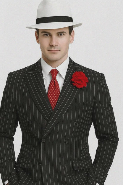 Mens Double Breasted Gangster Pinstripe Six Button Suit in black