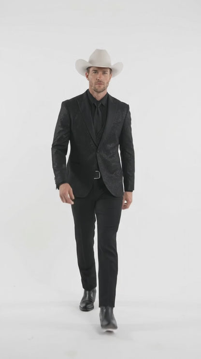 Men’s Black Western Tuxedo Blazer – Shimmer Cowboy Dinner Jacket Shiny Sparkely