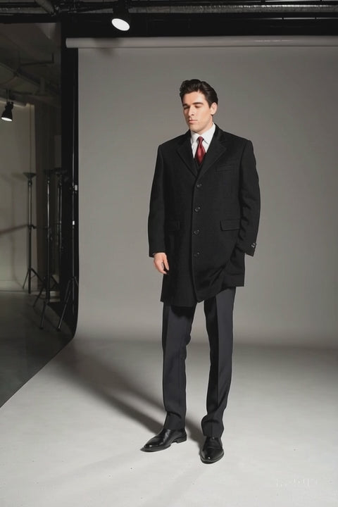 Black Cashmere Chesterfield Overcoat – 1920s Full Length Topcoat