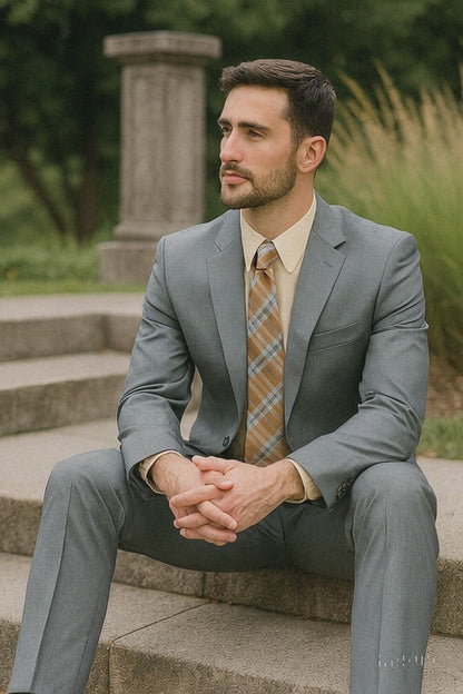 Mens 2 Button Classic Fit Pleated Pant Suit in Grey