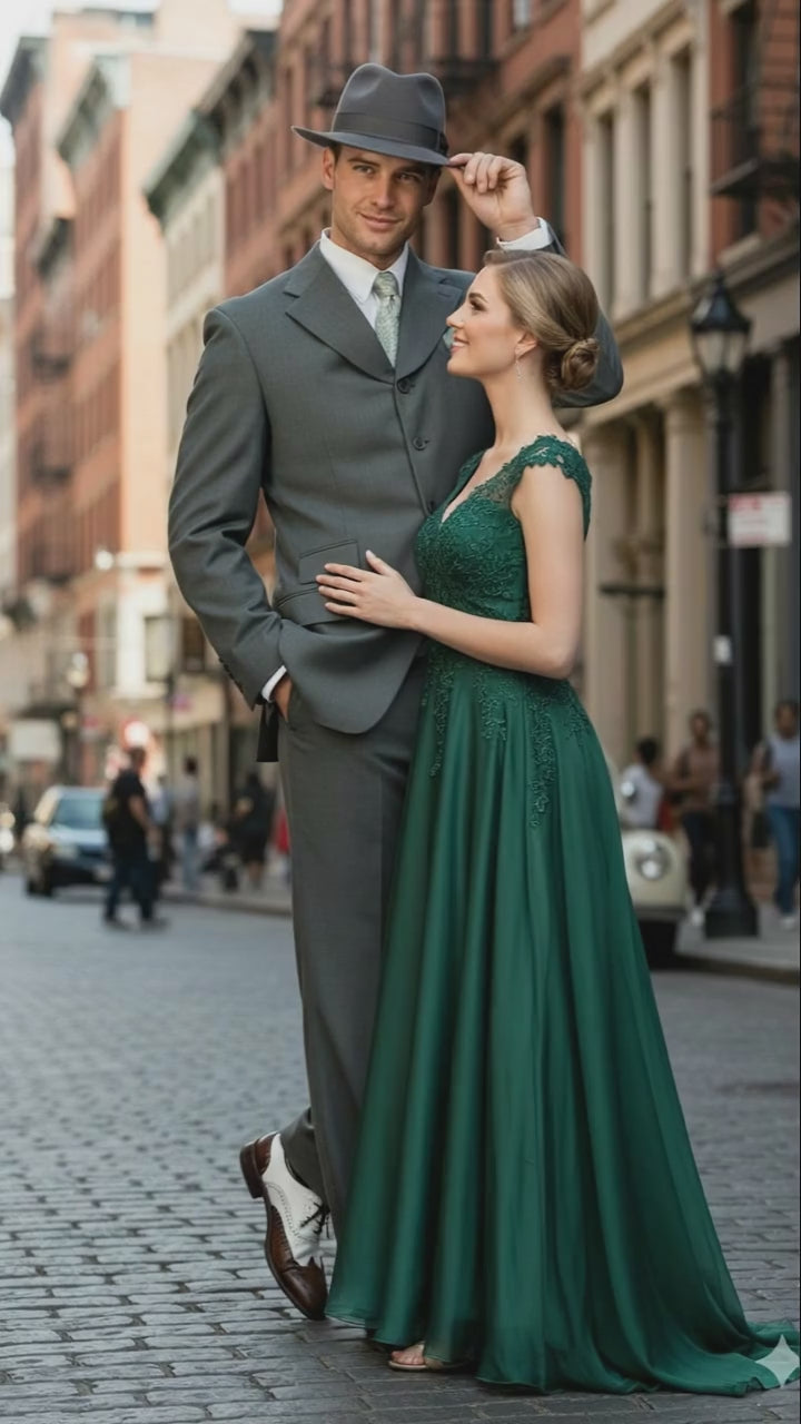 Men’s 1920s Gray Zoot Suit  – 4 Buttons  Gangster Wide Lapel Long Jacket 3-Piece Suit in Grey Color Classic Fit Pleated Pants