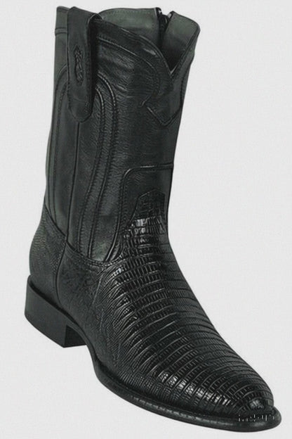 Los Altos Men's Genuine Lizard Teju Skin Leather Insole and Lining Zipper Black Roper Toe Boot