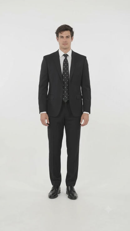 Apollo King Black Poplin Suit - Modern Fit Two-Button