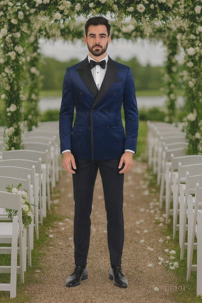Navy Velvet Double Breasted Tuxedo Jacket – Wedding & Prom