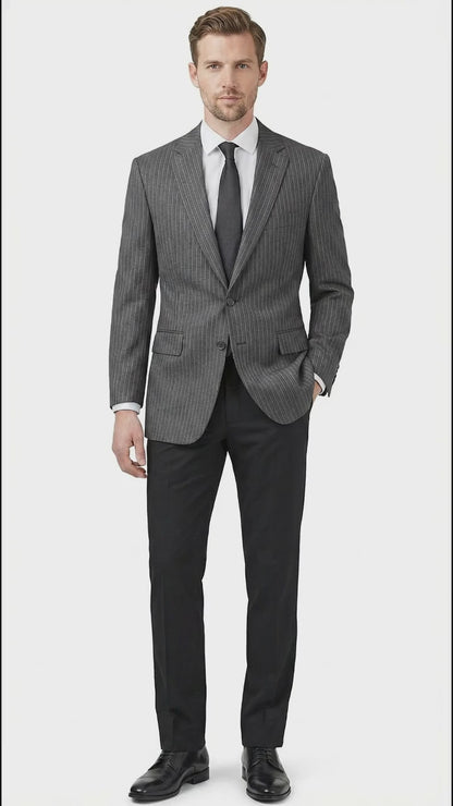 Men’s Charcoal Grey Pinstripe Blazer – Classic Tailored Formal Jacket for Business, Professional Wear Sportcoat
