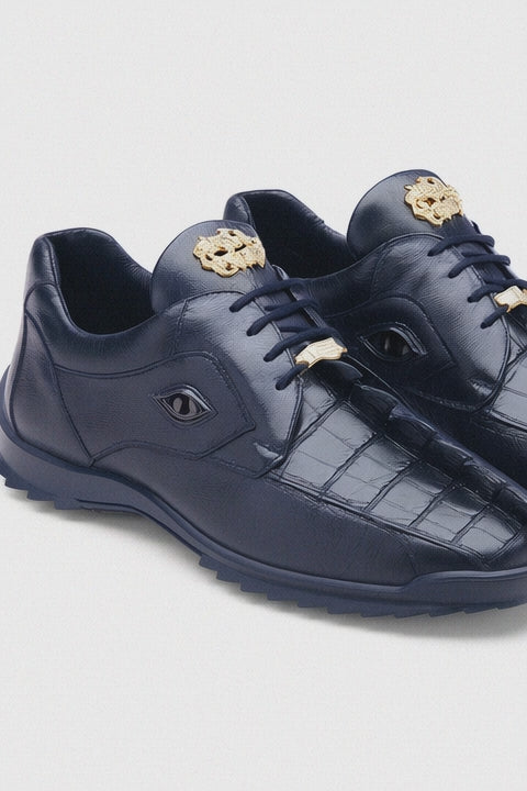 Mens Belvedere Vasco Hornback Crocodile Sneaker in Navy