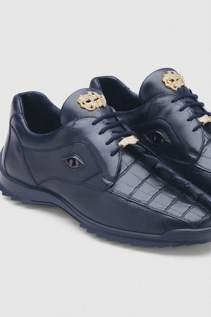 Mens Belvedere Vasco Hornback Crocodile Sneaker in Navy