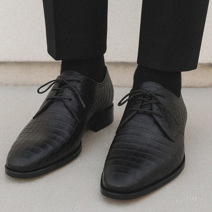 Marco Di Milano Lacio Men's Shoes Black Genuine Caiman Crocodile Dress Derby Oxfords