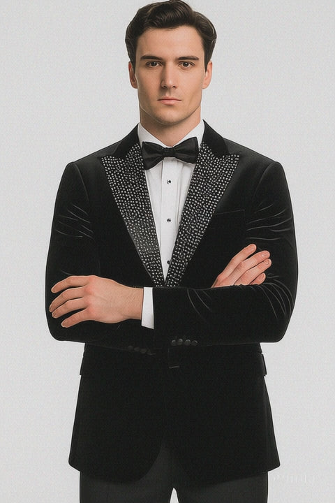 Big and Tall Velvet Blazer in Color Black  - Sportcoat  Rhinestone-Embedded  Stacy Adams $179