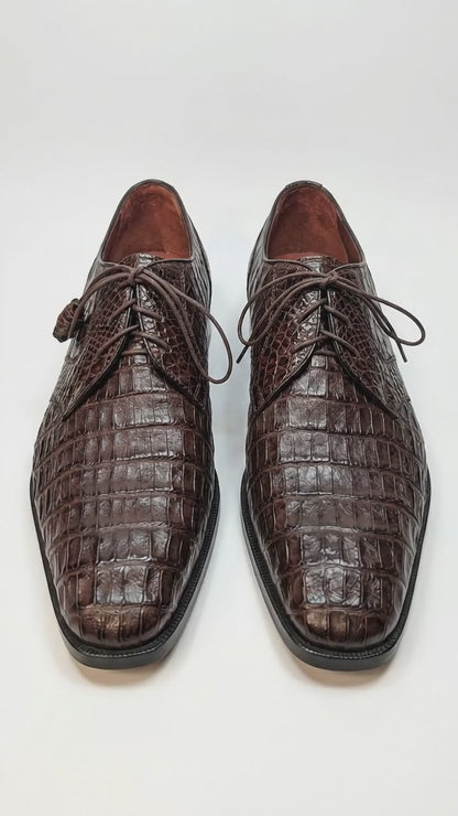 Men’s Los Altos Brown All-Over Crocodile Lace Up Dress Shoes, Exotic Formal Wedding Shoes