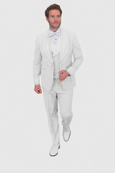 Italian Wool 3-Piece Modern Fit White Tuxedo