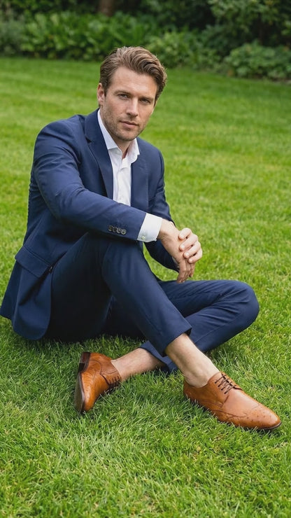 Men’s Cognac Vestigium Genuine Ostrich Derby Shoes, Handcrafted Full Leather Dress Shoes