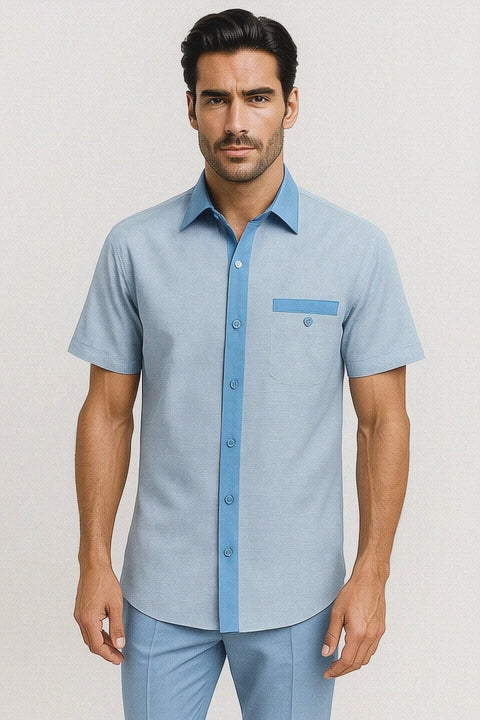 Men’s Houndstooth Walking Suit by Dreams by Zacchi – 2 Piece Lei sure Set in Sky Blue - $99