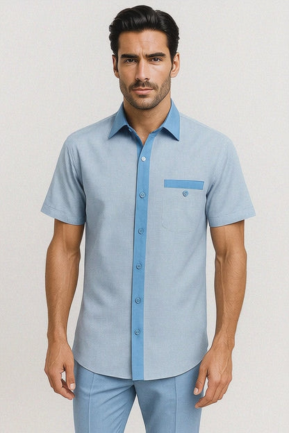 Men’s Houndstooth Walking Suit by Dreams by Zacchi – 2 Piece Lei sure Set in Sky Blue - $99