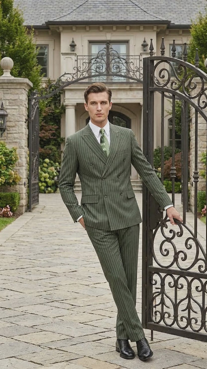 Men’s Charcoal Grey Double Breasted Gangster Pinstripe Suit with Matching Pants