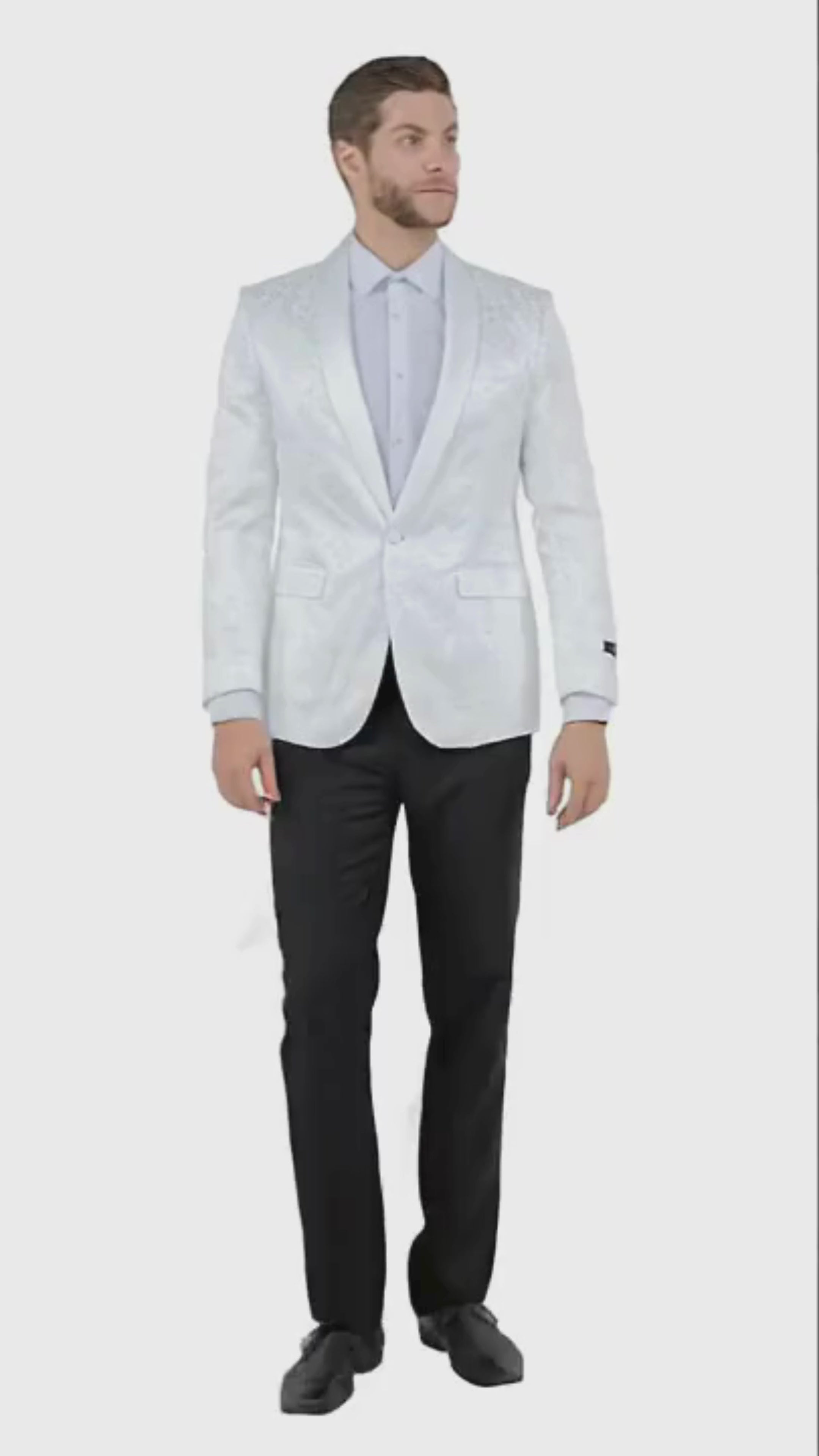 Big and Tall Men’s Silver Gray Paisley Tuxedo Jacket – Satin Shawl Lapel Blazer for Weddings, Proms, and Formal Events