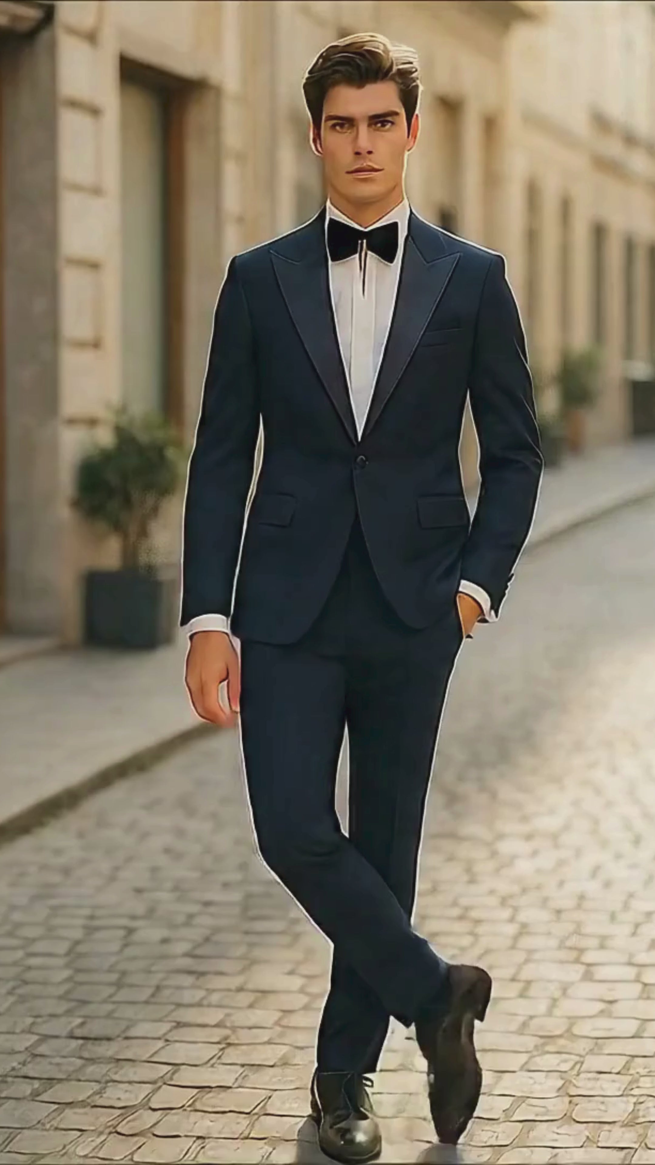 Men’s Navy Blue  Tuxedo with Satin Peak Lapel With Matching Color Lapel Sateen – Formal 2 Piece Suit