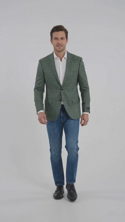 Men’s Sage Green Windowpane 2-Piece Suit – Modern Fit Plaid Wedding, Business and Formal Suit
