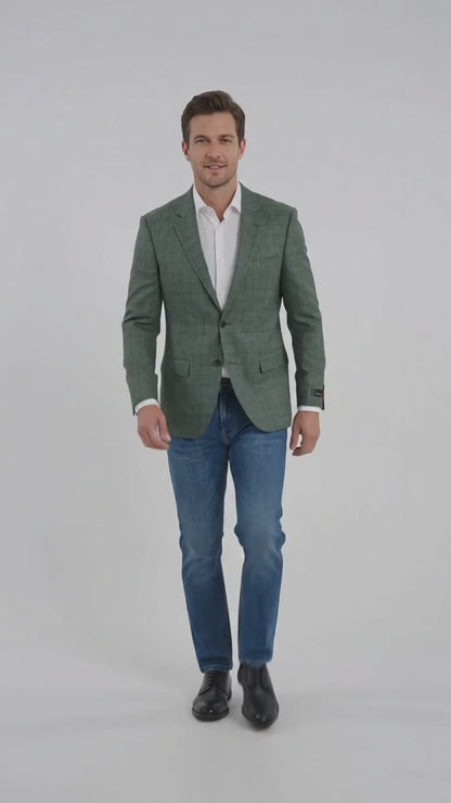 Men’s Sage Green Windowpane 2-Piece Suit – Modern Fit Plaid Wedding, Business and Formal Suit