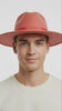 Men’s Coral Pink Wide Brim Fedora Hat – Wool Felt Dress Hat with Red Ribbon Band