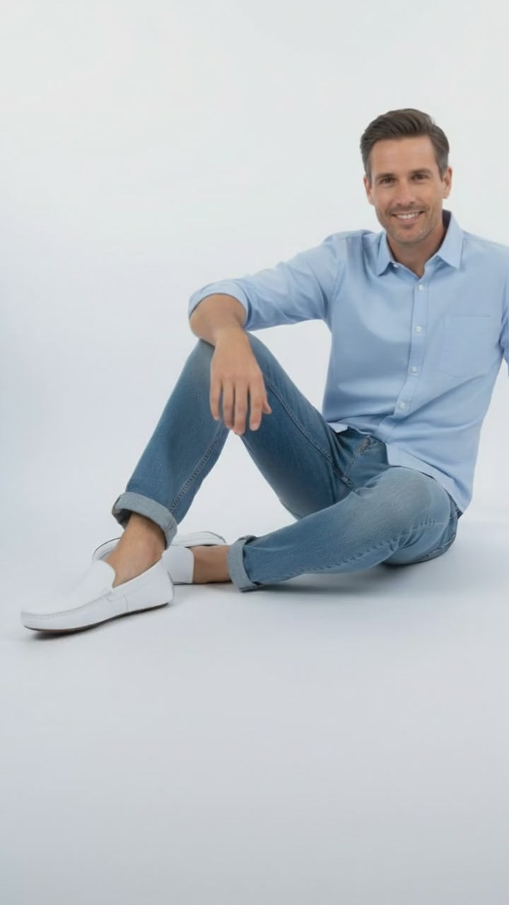 Men’s Mundo White Leather Loafers – Classic Slip-On Dress Shoes for Casual and Formal Wear