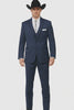 2 Button Vested Satin Trim Lapel Cowboy Tuxedo in Navy