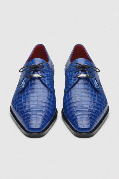 J Toe Cowboy Boots - J Toe Western Boots - Marco Milano Exotic Caiman Shoes Electric Blue Gator Derby Lacio